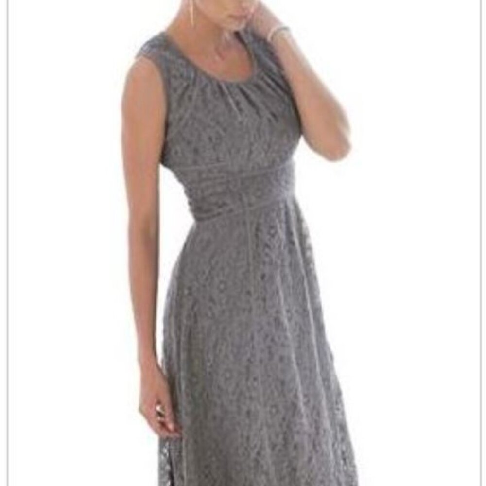 NEW Jessica London Grey Lace Overlay Piping Accent Cocktail Dress Size 24W